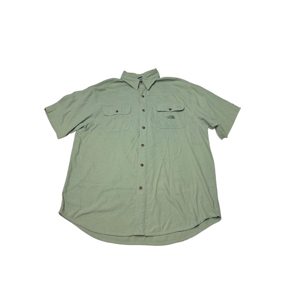 The North Face Mens‎ XL Short Sleeve Button Down Shirt Sage Green Textured Nylon